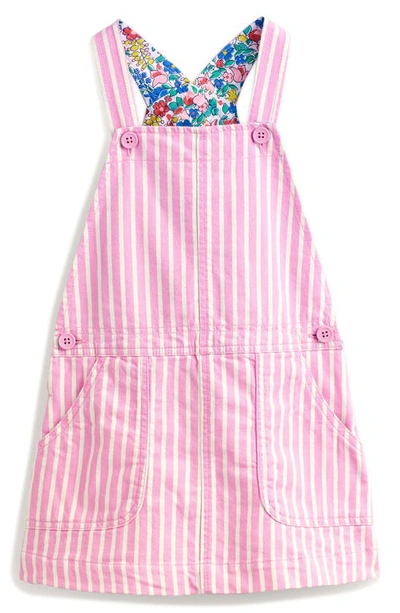 Mini Boden Kids' Stripe Overall Dress In Cosmic Pink / Ivory Stripe