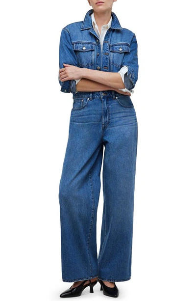 Madewell Long Sleeve Wide Leg Denim Coverall Jumpsuit In Byrne Wash