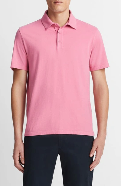 Vince Regular Fit Garment Dyed Cotton Polo In Washed Pink Blaze