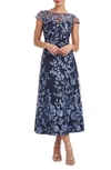 Js Collections Meredith Floral Embroidery A-line Dress In Navy / Sky