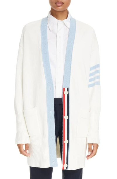 Thom Browne 4-bar Oversize Cotton V-neck Cardigan In White