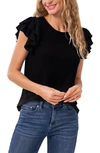 Cece Double Ruffle Knit Top In Black
