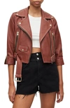 Allsaints Brookes Crop Leather Biker Jacket In Sienna Red