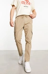 Asos Design Skinny Smart Pants With Cargo Pocket In Stone-neutral In Khaki