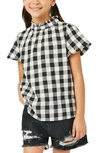 Hayden Girls Kids' Gingham Print Cotton Ruffle Mock Neck Top In White/ Black Check