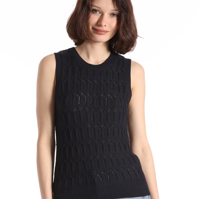 Minnie Rose Cotton Cashmere Pointelle Sleeveless Top In Black