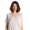 Minnie Rose Cotton Cashmere Frayed V-neck Tee In White
