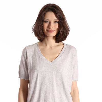 Minnie Rose Cotton Cashmere Frayed V-neck Tee In White