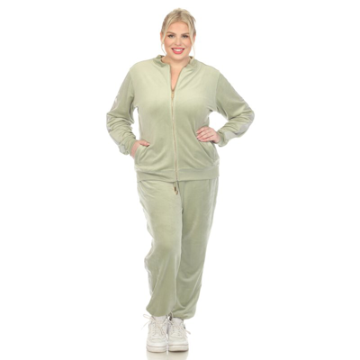 White Mark Plus Size 2-piece Velour With Faux Leather Stripe In Green