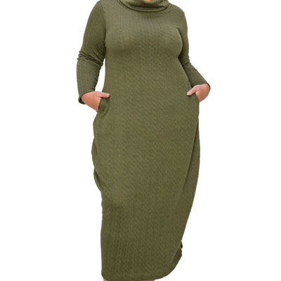Livd Plus Size Lana Cowl Turtle Neck Pocket Sweater Dress In Green