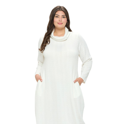Livd Plus Size Lana Cowl Turtle Neck Pocket Sweater Dress In White