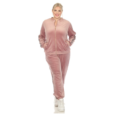 White Mark Plus Size 2-piece Velour With Faux Leather Stripe In Pink