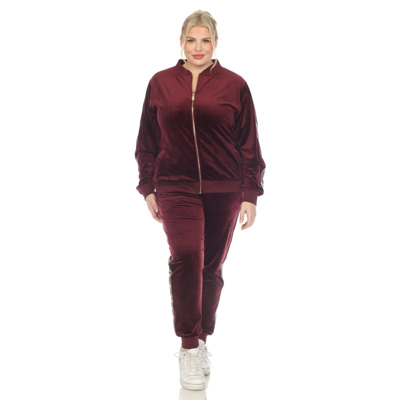 White Mark Plus Size 2-piece Velour With Faux Leather Stripe In Red