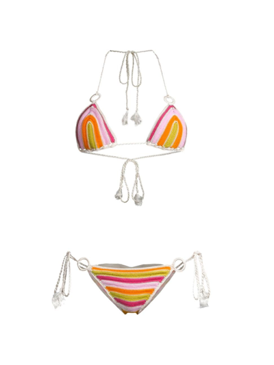 My Beachy Side Hand-crochet Striped Two-piece Bikini Set In Multi