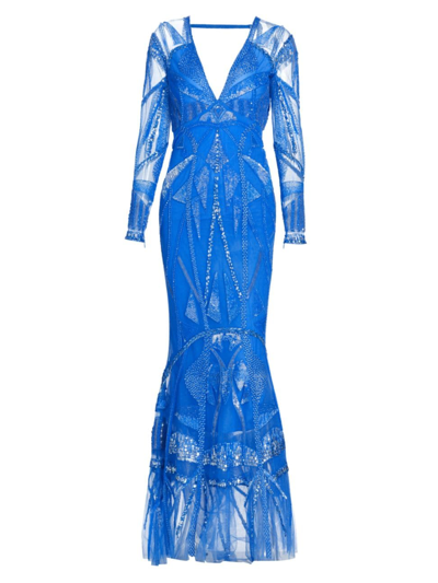 Zuhair Murad Women's Art Deco Beaded Mermaid Gown In Azure Blue