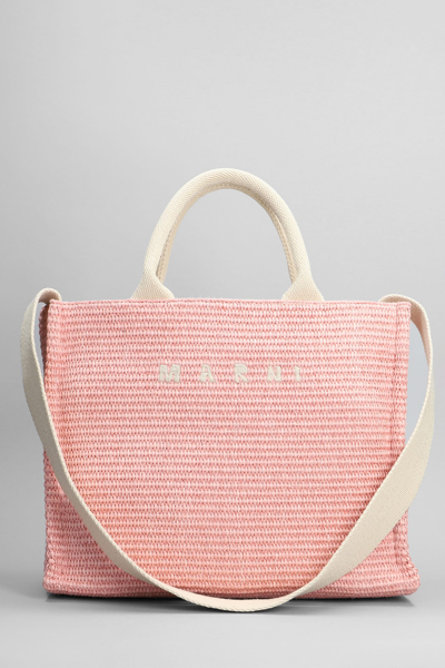 Marni Small Basket Hand Bag In Rose-pink Cotton