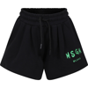 MSGM BLACK SHORTS FOR GIRL WITH LOGO