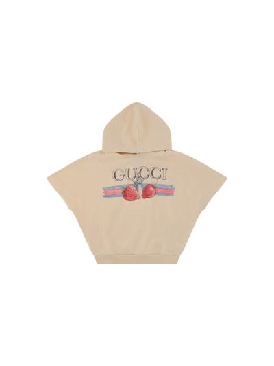 Gucci Kids' X Peter Rabbit™ 棉连帽衫 In Natural White/red