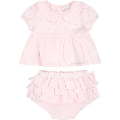 Monnalisa Pink Dress For Baby Girl With Rhinestones
