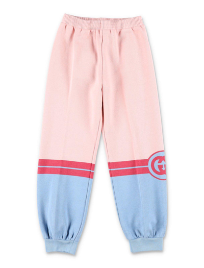 Gucci Kids' Interlocking G Printed Jersey Track Pants In Pink