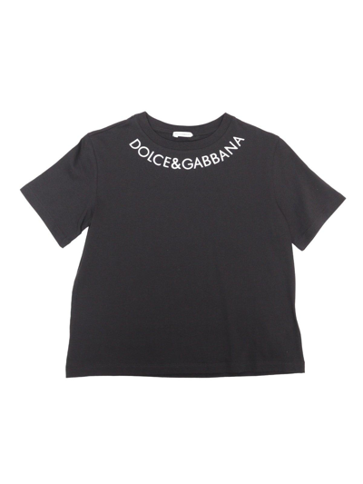 Dolce & Gabbana Kids' Logo-printed Crewneck T-shirt In Black