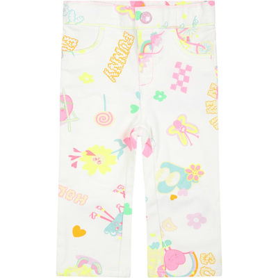 Billieblush White Jeans For Baby Girl With Multicolor Pattern