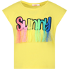 BILLIEBLUSH YELLOW T-SHIRT WITH MULTICOLOR SUNNY WRITING AND FRINGES