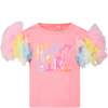 BILLIEBLUSH FUCHSIA T-SHIRT FOR GIRL WITH TULLE AND MULTICOLOR PRINT