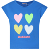 BILLIEBLUSH LIGHT BLUE T-SHIRT WITH MULTICOLOR HEARTS AND LOGO