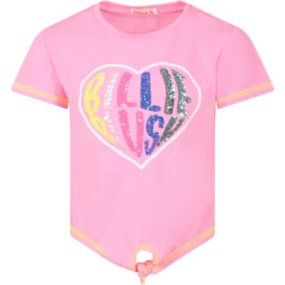 Billieblush Kids' Fuchsia T-shirt For Girl With Logo And Heart