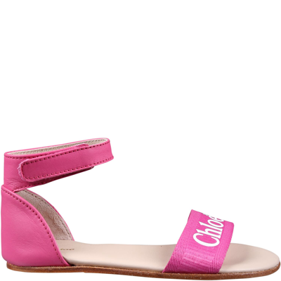 Chloé Kids' Fuchsia Sandals For Girl With Logo In Pink