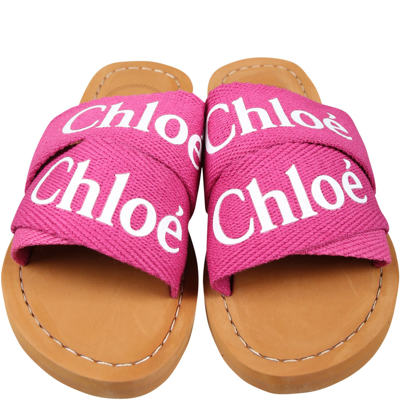 Chloé Kids' Fuchsia Slippers For Girl With Logo