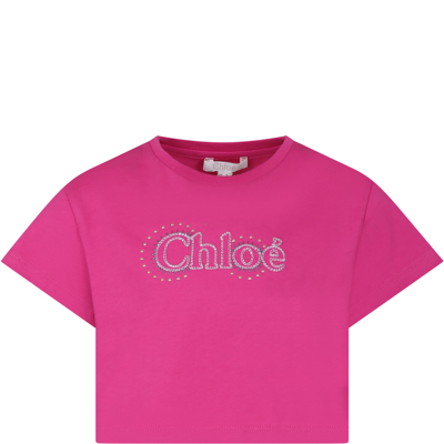 Chloé Kids' Fuchsia T-shirt For Girl With Logo