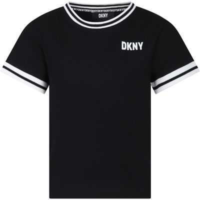 Dkny Kids' Logo-print Organic-cotton T-shirt In B Nero