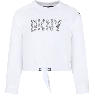 Dkny Kids' White Cropped Sweatshirt For Girl With Logo