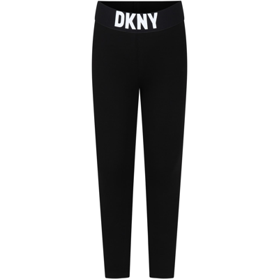 Dkny Kids' Black Leggings For Girl With Logo In B Nero