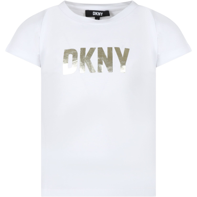 Dkny Kids' White T-shirt For Girl With Logo