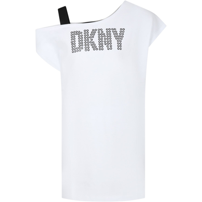 Dkny Kids' White Casual Dress For Girl With Logo