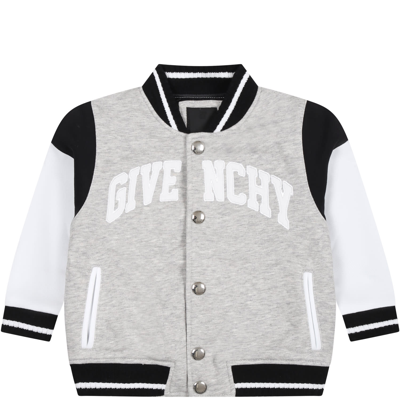 Givenchy Babies' Logo贴花拼接飞行员夹克 In Grey