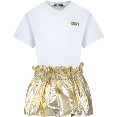 Dkny Kids' Casual White Dress For Girl With Logo