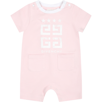 Givenchy Pink Romper For Baby Girl With Logo