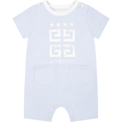 GIVENCHY LIGHT BLUE ROMPER FOR BABY BOY WITH LOGO