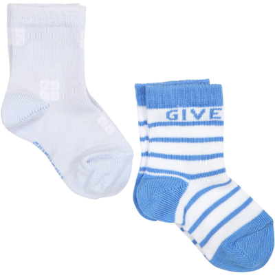 Givenchy Kids' Light Blue Socks Set For Baby Boy With Logo