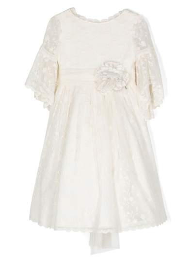 Amaya Arzuaga Kids' Floral Dress In Beige