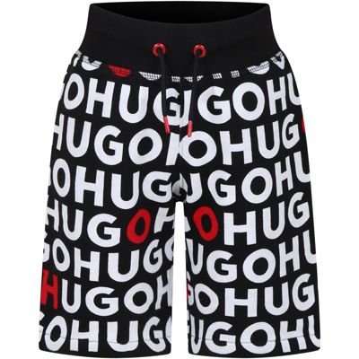 Hugo Boss Kids' Black Shorts For Boy With All-over Logo