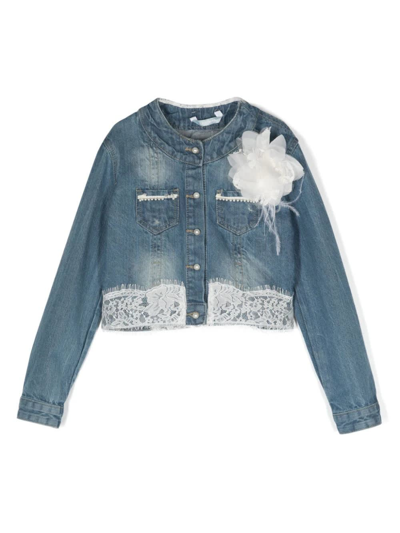 Amaya Arzuaga Kids' Giacca Denim Con Decorazione In Pizzo In Light Blue