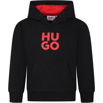 Hugo Boss Kids' Black Sweatshirt For Boy With Hood And Logo