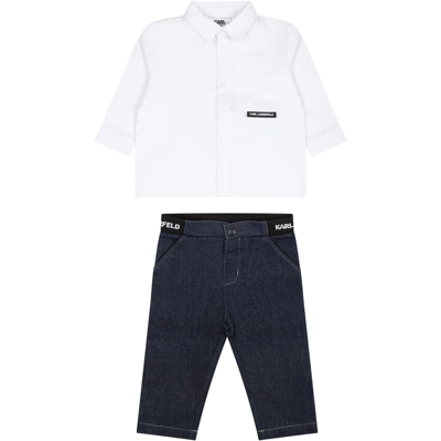 Karl Lagerfeld Multicolor Set For Baby Boy In Bianco/blu