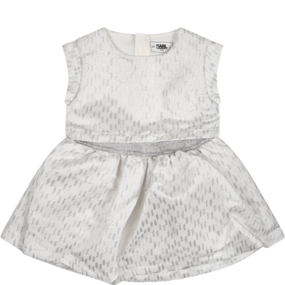 Karl Lagerfeld Silver Dress For Baby Girl With All-over Silver K/ikonik Graphic Print