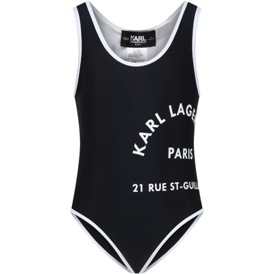 Karl Lagerfeld Kids' Black Swimsuit For Girl With Print
